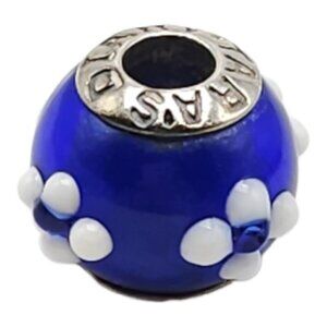 Tara’s Diary Blue White Flower Murano Glass Bead Made in Ireland Sterling NOS